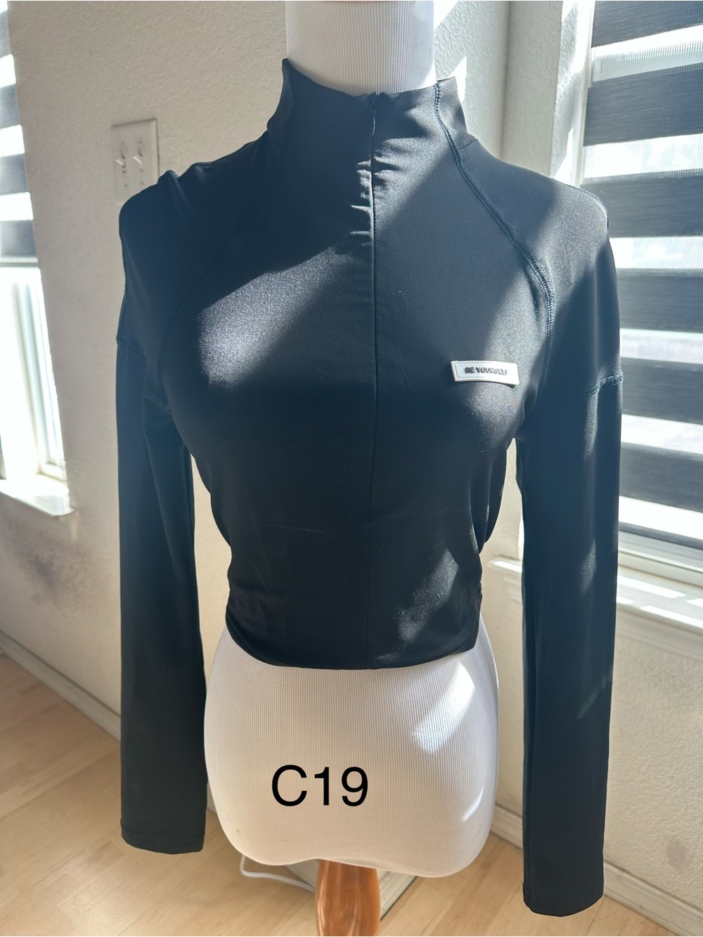 Black Cropped Athletic Zip Mock Neck Top